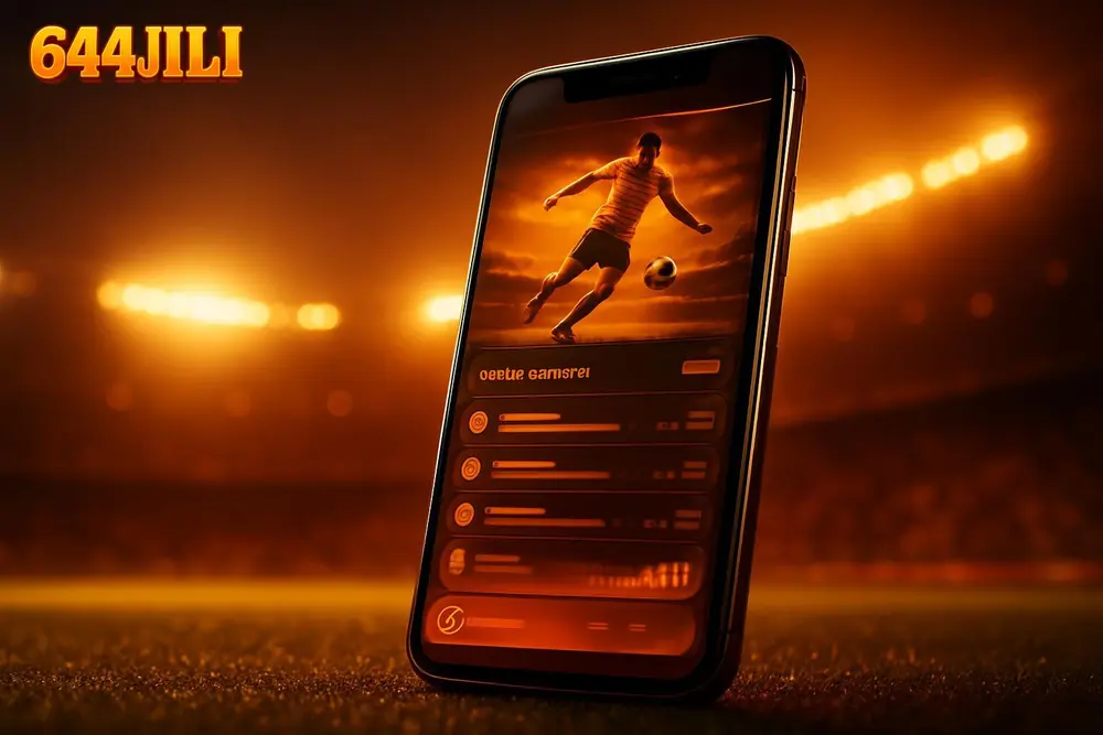 644JILI Bangladesh โ a smartphone showing a vibrant sports betting app on a stadium background 644JILI Bangladesh โ a smartphone showing a vibrant sports betting app on a stadium background